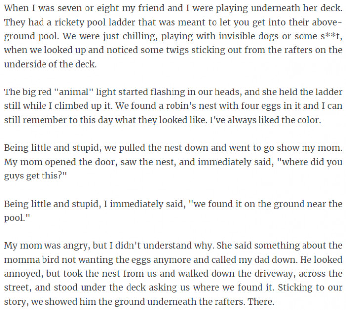 16. We found a robin's nest with four eggs