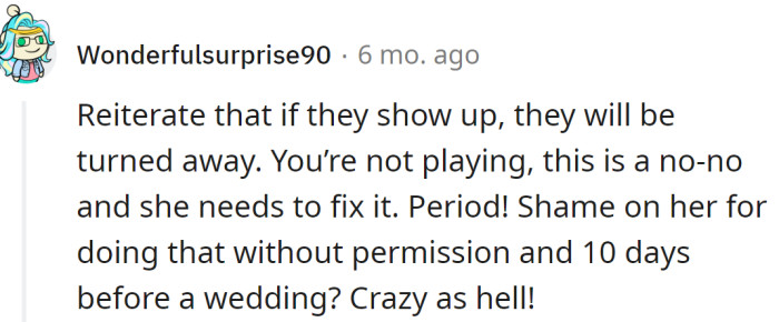 A Redditor said the OP should reiterate to her MIL that she needs to uninvite them