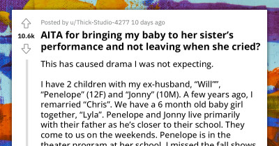 Redditor Ruins Her Daughter's Performance Because Her Baby Started Crying So Loud The Performers Got Affected