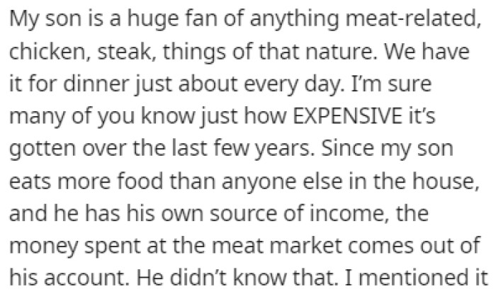 OP's son is a big meat enthusiast
