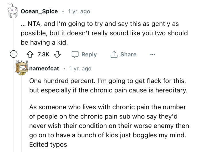 “NTA…it doesn’t really sound like you two should be having a kid.”