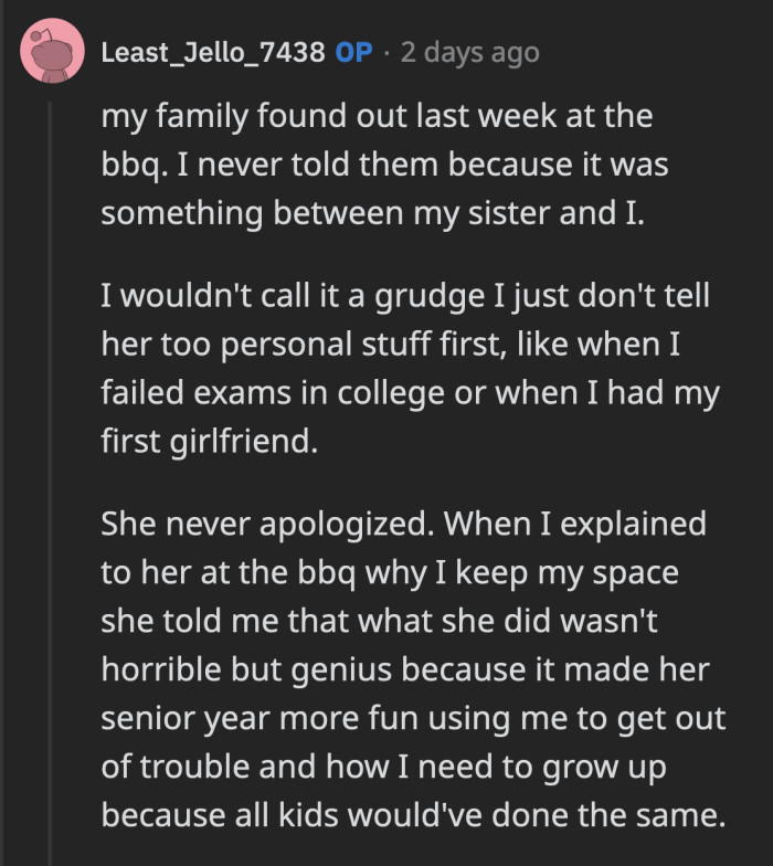 She actually considers what she did as 