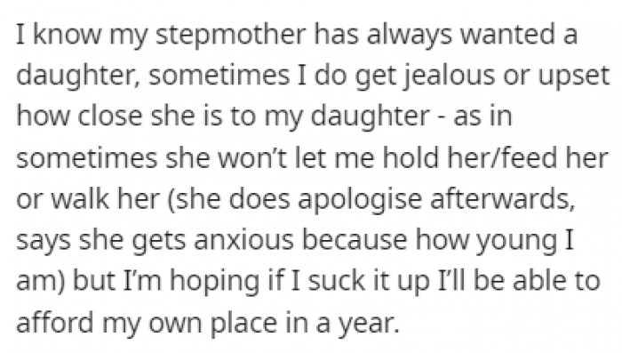 Her stepmother has always wanted a daughter, which led to some situations where OP felt jealous
