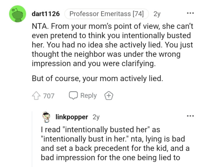 The OP thought the neighbor was under the wrong impression, and he only clarified things