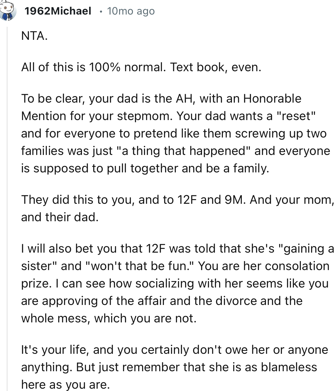“ Someday you may forgive him, or you may not. No one has the right to tell/guilt you what that relationship should be.”