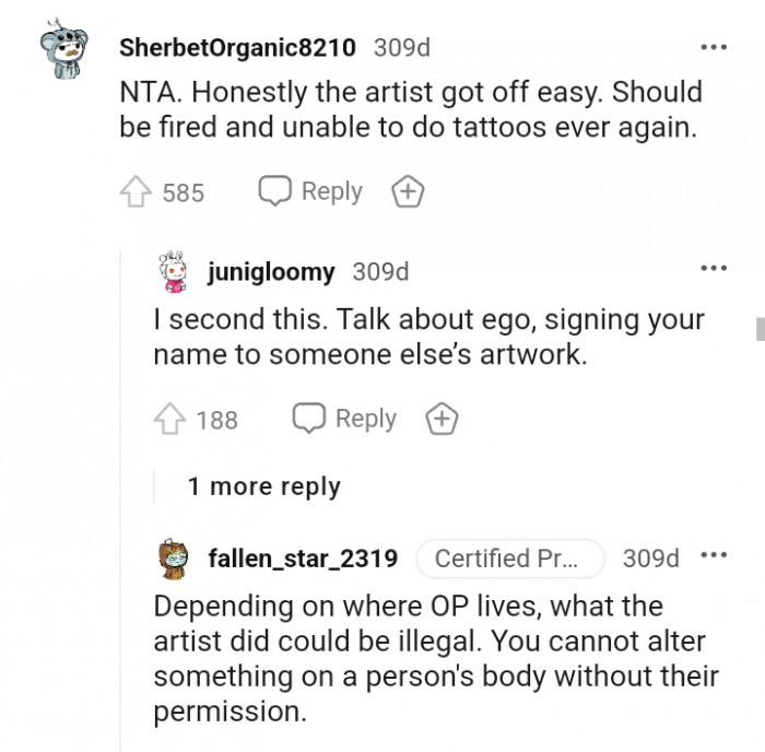 She should be fired and unable to do tats again