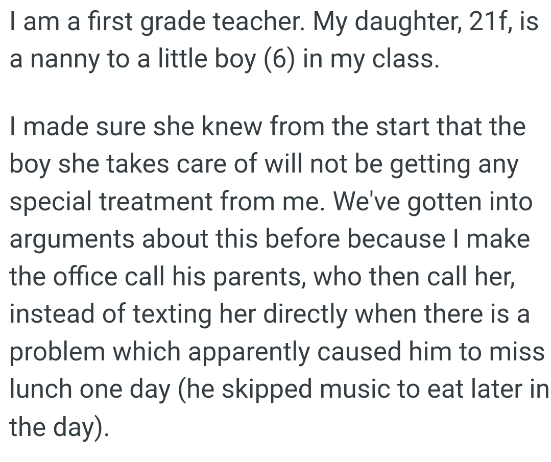 They have had arguments about this before because the OP makes the office call his parents
