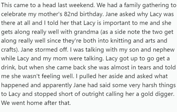 His son was happy for him, but Jane was distant and cold.