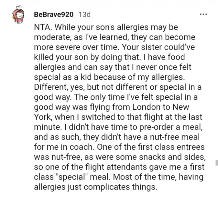 Your sister could have killed your son by doing that