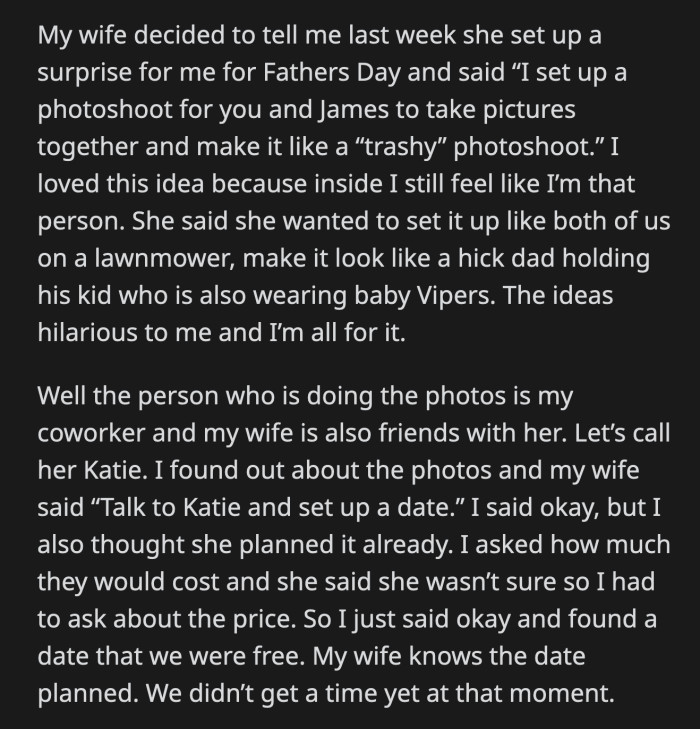OP said he would figure out a time. His wife told him she would handle it.