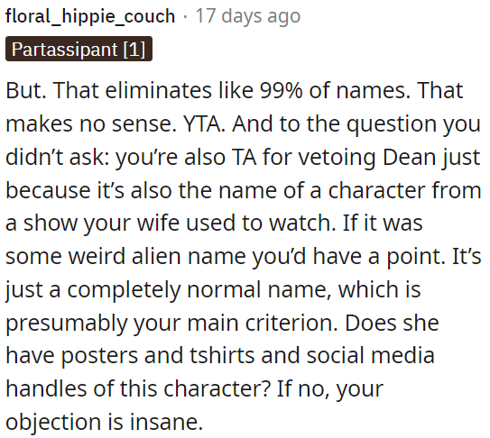 If she's not obsessed with the character, OP's objection is unreasonable.