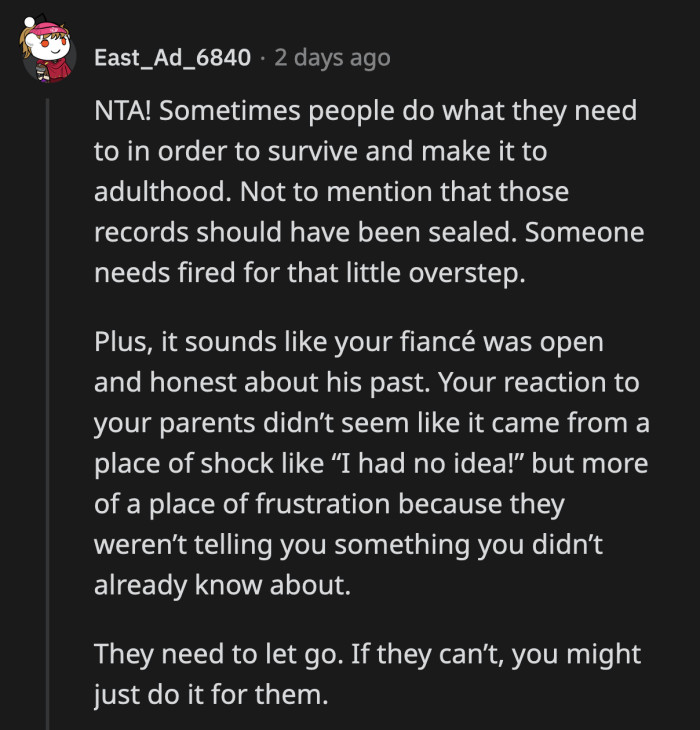 Is OP's fiancé aware of what her parents did?