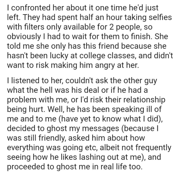 OP's Girlfriend Told Him That She Only Has This Friend Because She Hasn't Been Lucky in College Classes