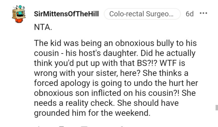 She thinks a forced apology will undo the hurt