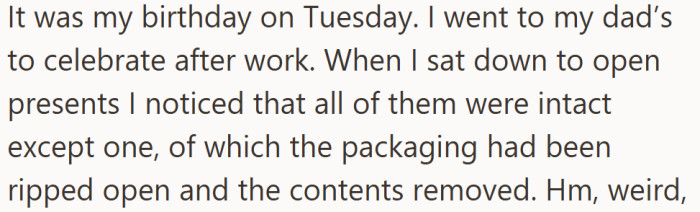Everything looked perfect—except for one present that had clearly been tampered with.