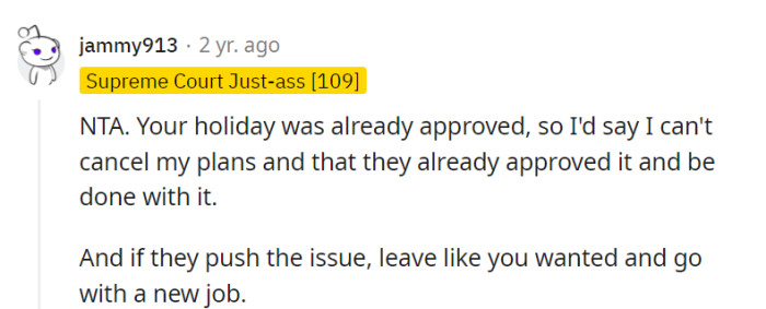 Approved holiday plans are like fine wine—they only get better with time. If they push, it's time to 