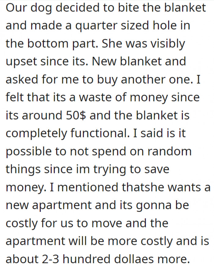 OP refused to give his girlfriend a new blanket because he felt it was a waste of money.