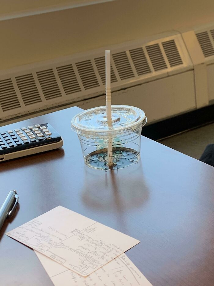 "My Buddy's Cup Before Our Final Exam Looked Quite Weird On The Table"
