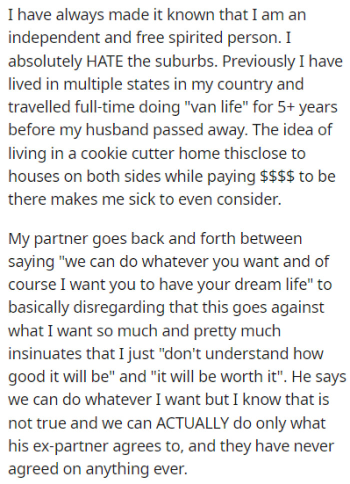 OP identifies as an independent and free-spirited person