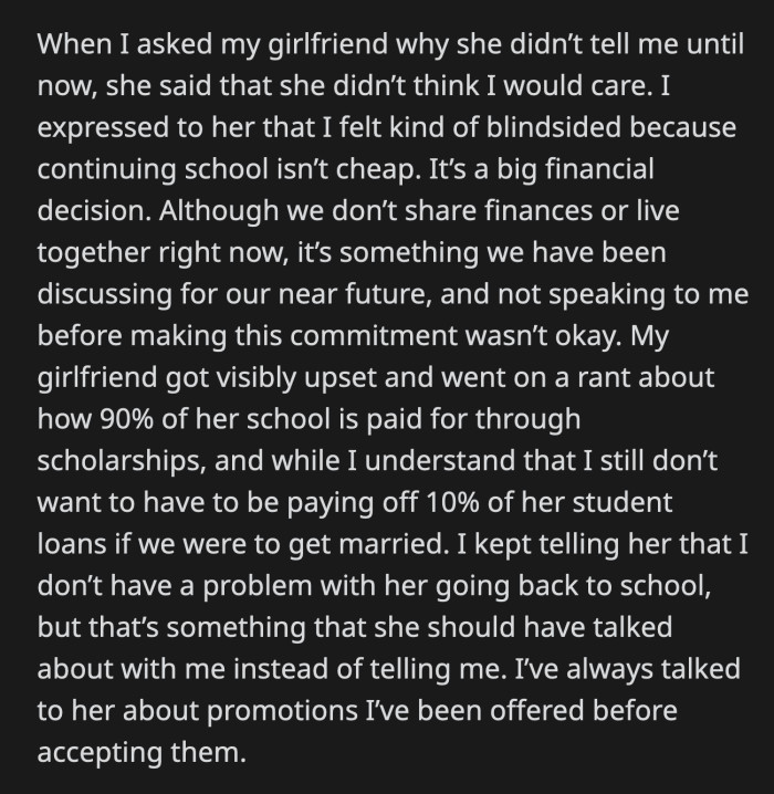 OP said he doesn't want their relationship to end over this
