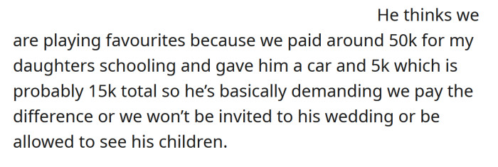 The OP's son accused her and her husband of playing favorites.