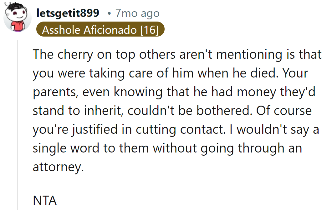 OP cared till the end, while they overlooked. Let the lawyer do the talking.