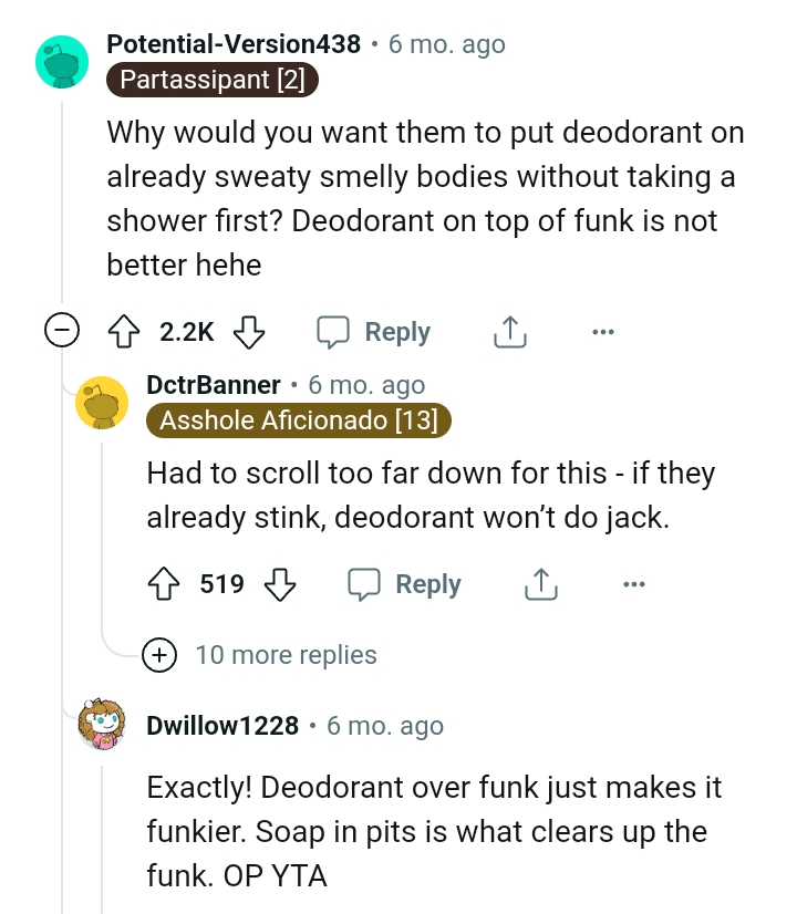 Deodorant would do little if the kids are already stinking