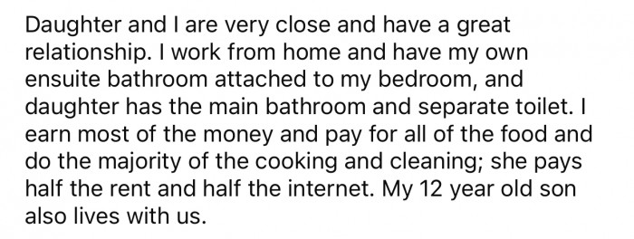 OP has a close relationship with her daughter, and they get along pretty well.