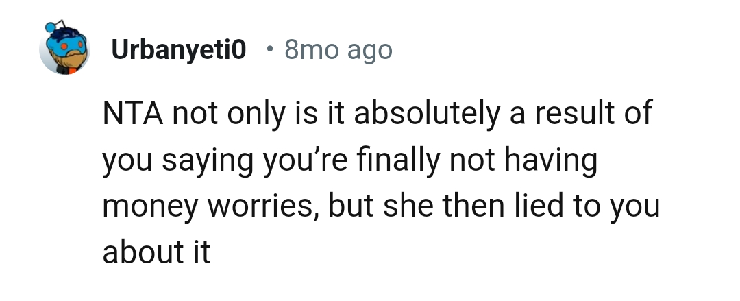 The OP is finally not having money worries