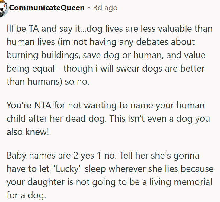 OP is not wrong for refusing to name the baby after a dog.