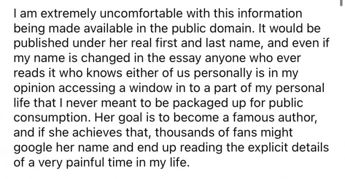 Understandably, the Redditor says he is extremely uncomfortable with the idea of this essay being published in the public domain.