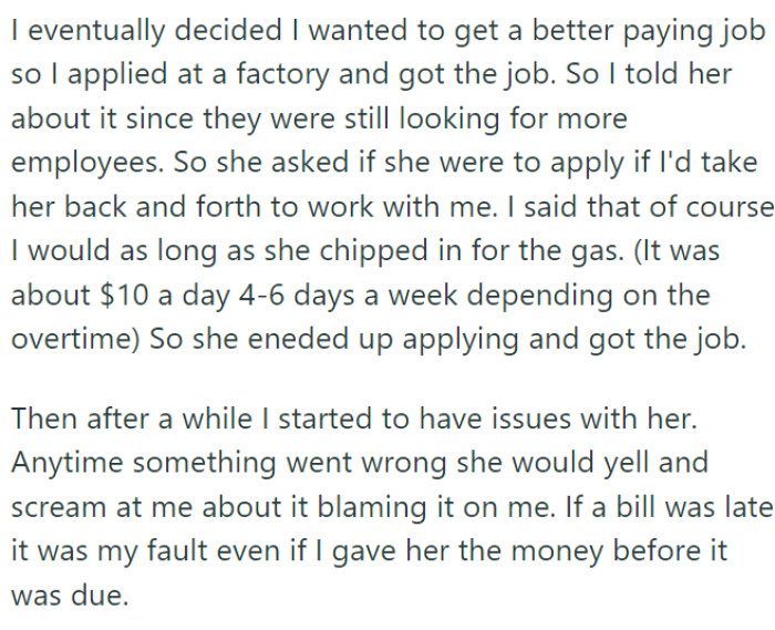 Despite an agreement to share fuel expenses, the roommate contributed a meager $5 over a span of three months.