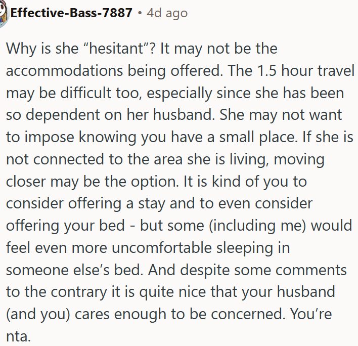 Offering Her a Stay Shows OP’s Kindness.