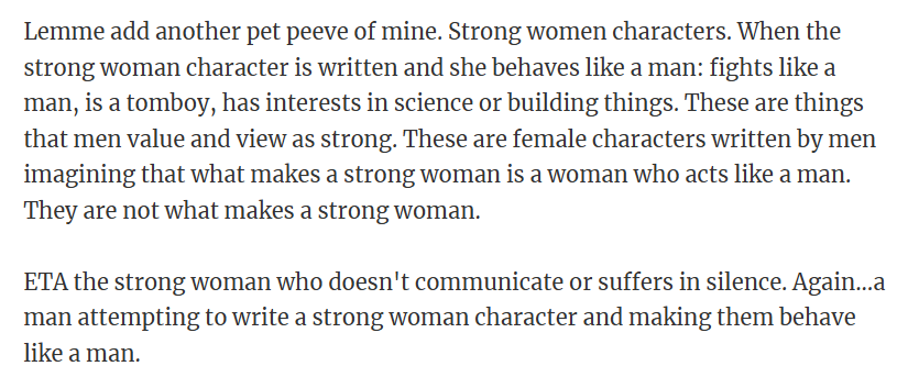 Strong women characters.