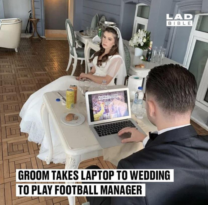 11. “The groom took his laptop to his wedding to play a game on his computer.”