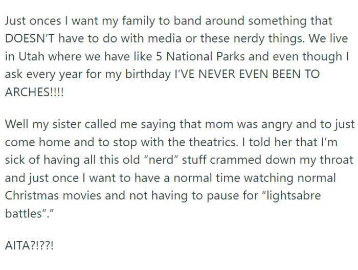 She is fed up with her life revolving around Harry Potter, Star Wars, and now, as they grow older, Game of Thrones.