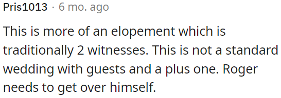 This is an elopement with just two witnesses, not a typical wedding with guests.