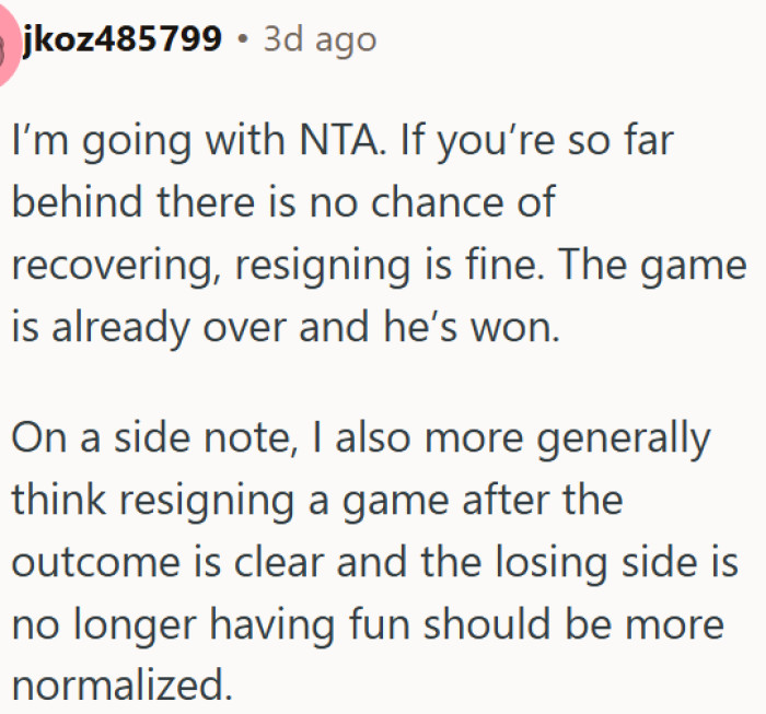 Resigning when you're clearly losing should be more normalized in competitive games