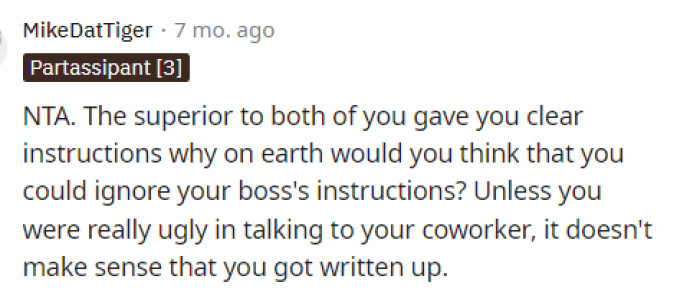 It absolutely does not make sense why OP was written up and is in trouble for simply following their manager's instructions.