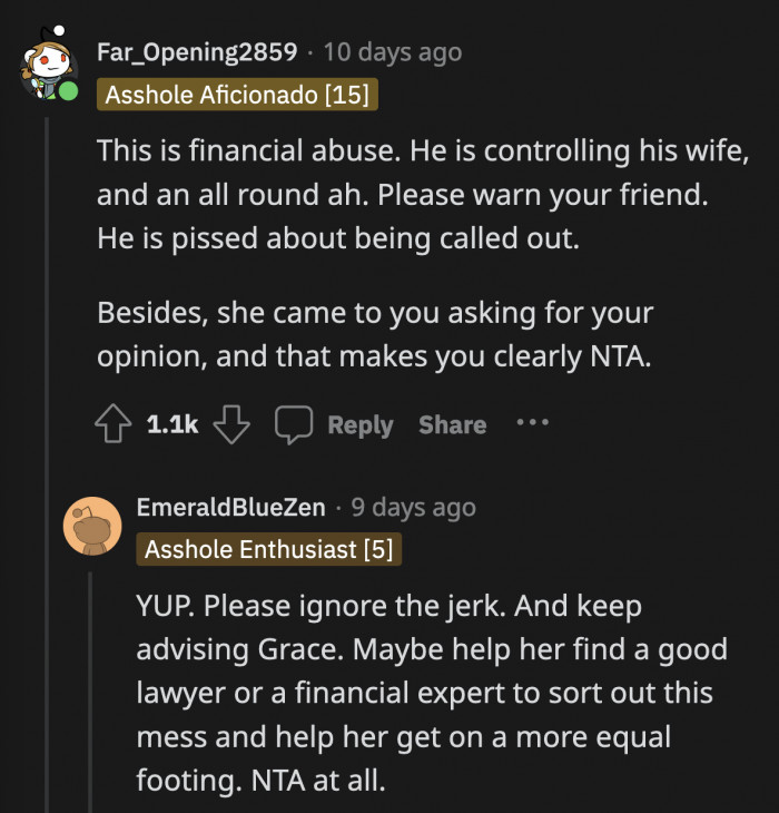 OP should continue meddling and help Grace find a good lawyer and financial advisor.