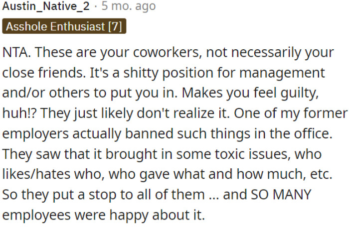 It's unfair for management or others to pressure OP into gifting