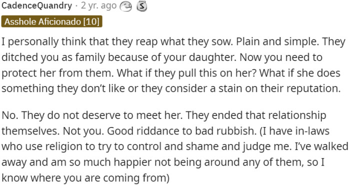 The family's decision to abandon OP due to their daughter's existence demonstrates their true character