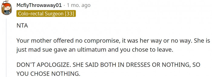 OP chose to leave after an ultimatum