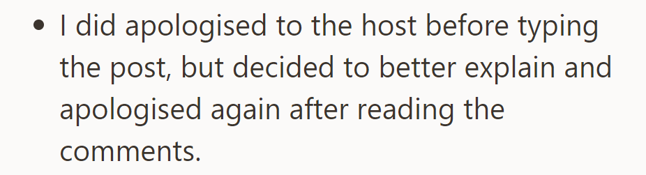 OP apologized to the host before posting and then again after reading the comments.
