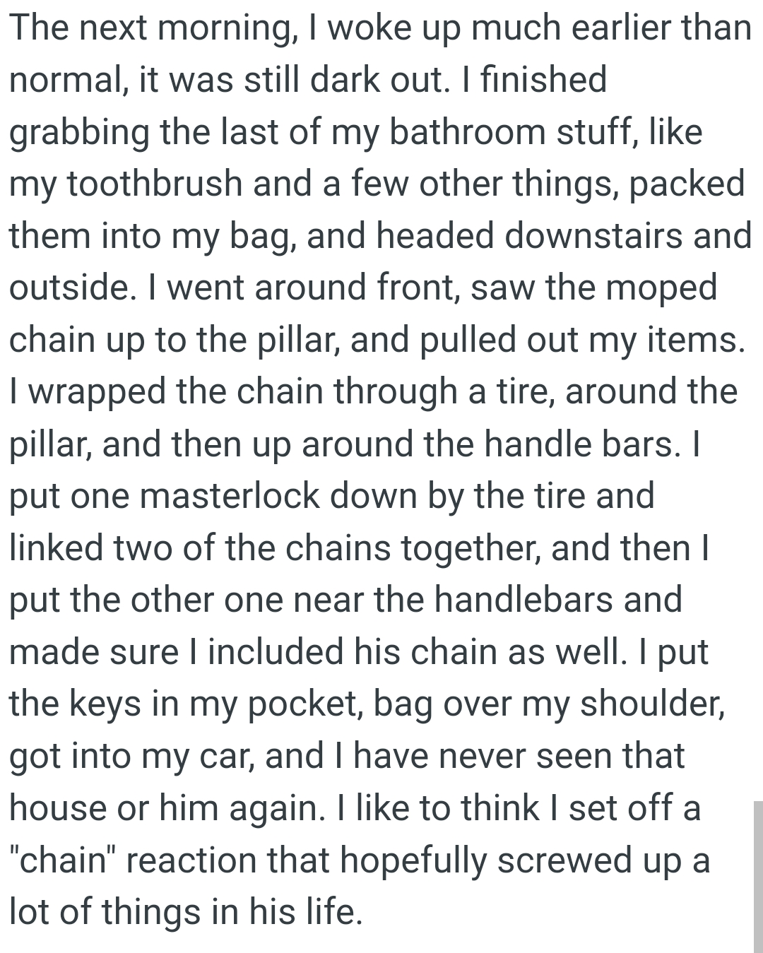 The OP linked two of the chains together and then put the other one near the handlebars