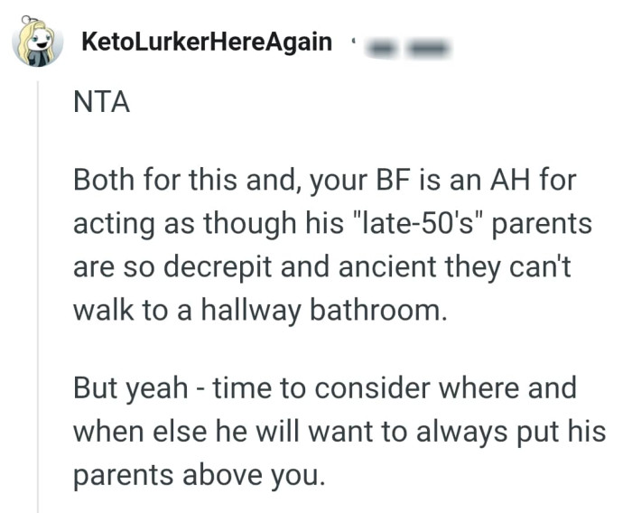 Putting his parents above the OP