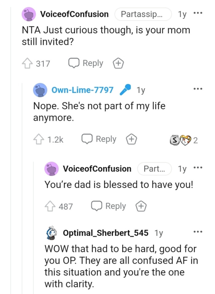 OP's mom is not part of her life anymore