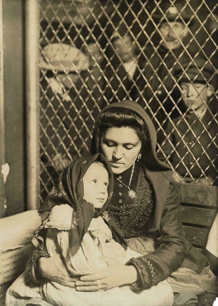 "Lewis W. Hine, ‘Ellis Island, Italian Madonna.’ Silver Contact Print, 1905"