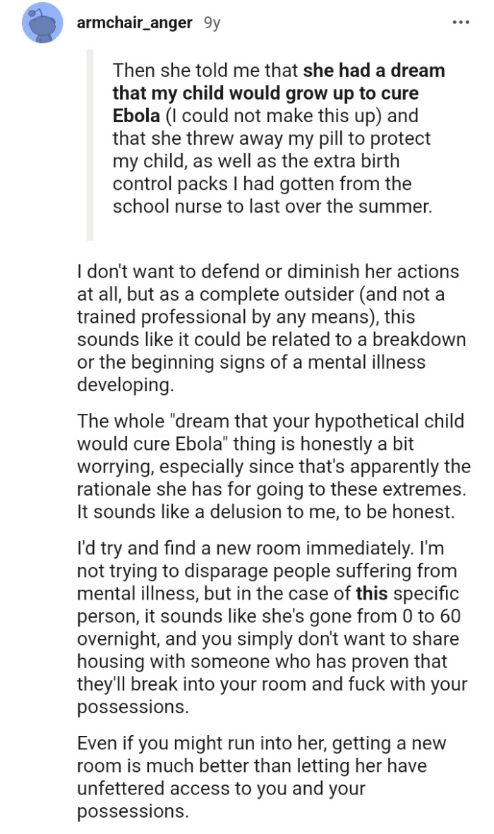 This Redditor would try to find a new room immediately