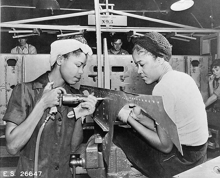 "Women Working In The Construction Of Aircraft In The Mid-1940s For WWII"